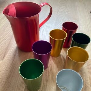 Bascal Aluminum Pitcher with 7 Colorful Tumblers Mid Century modern